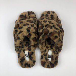 BP Leopard Print Cozy Faux Fur Criss Cross Slippers Glamcore Comfy Forestfairy